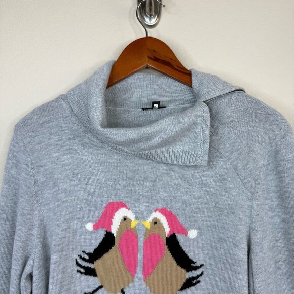 TALBOTS Wool Blend  Women's Sz L Christmas Gray Bird Seasons Tweetings Sweater - Picture 4 of 14